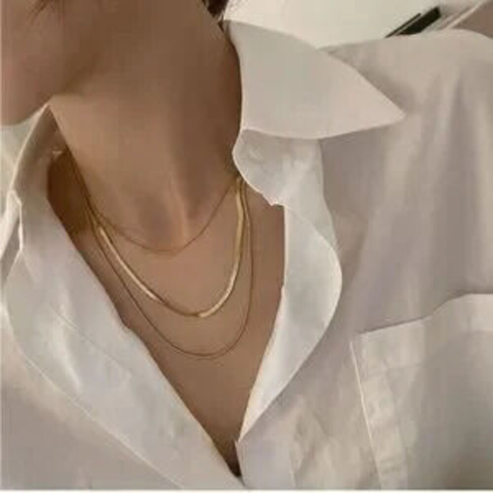 Gold 14k Gold Plated 3pc Herringbone Necklace Set - Picture 3 of 3